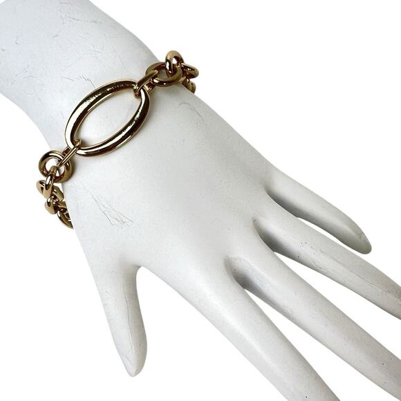 Avon Vintage Bracelet Open Oval Links Smooth Polished Gold Tone Shiny 7.5 Inch - Picture 2 of 6